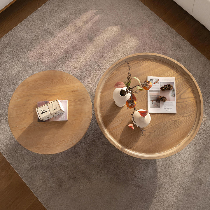 Blend 2-piece Round Nesting Coffee Table Set Wooden End Tables For Living Room&bedroom #25038