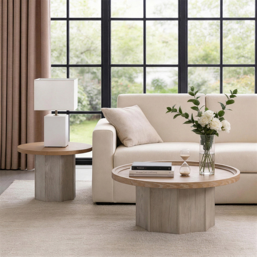 Blend 2-piece Round Nesting Coffee Table Set Wooden End Tables For Living Room&bedroom #25038