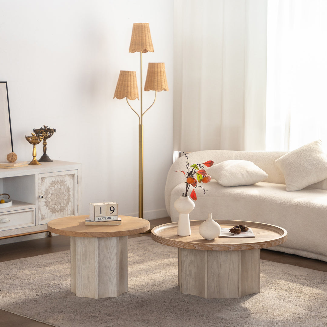 Blend 2-piece Round Nesting Coffee Table Set Wooden End Tables For Living Room&bedroom #25038