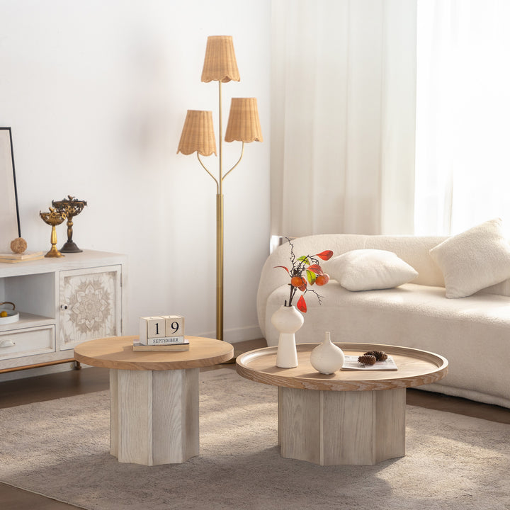 Blend 2-piece Round Nesting Coffee Table Set Wooden End Tables For Living Room&bedroom #25038