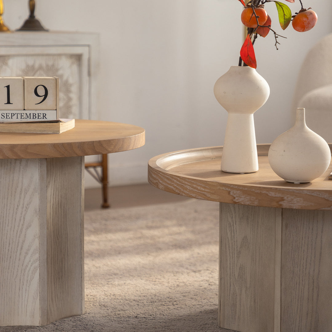 Blend 2-piece Round Nesting Coffee Table Set Wooden End Tables For Living Room&bedroom #25038