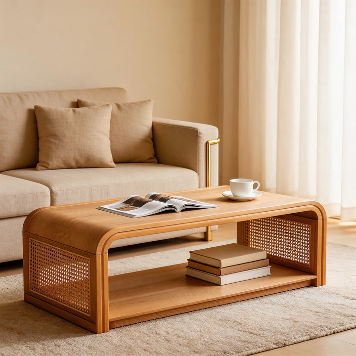 Coterie Rattan Solid Wood Table Set 2-piece With Storage Shelves Retro For Living Room #25041