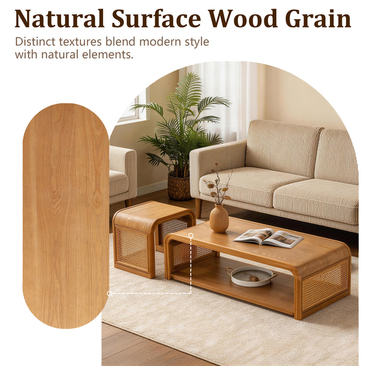 Coterie Rattan Solid Wood Table Set 2-piece With Storage Shelves Retro For Living Room #25041