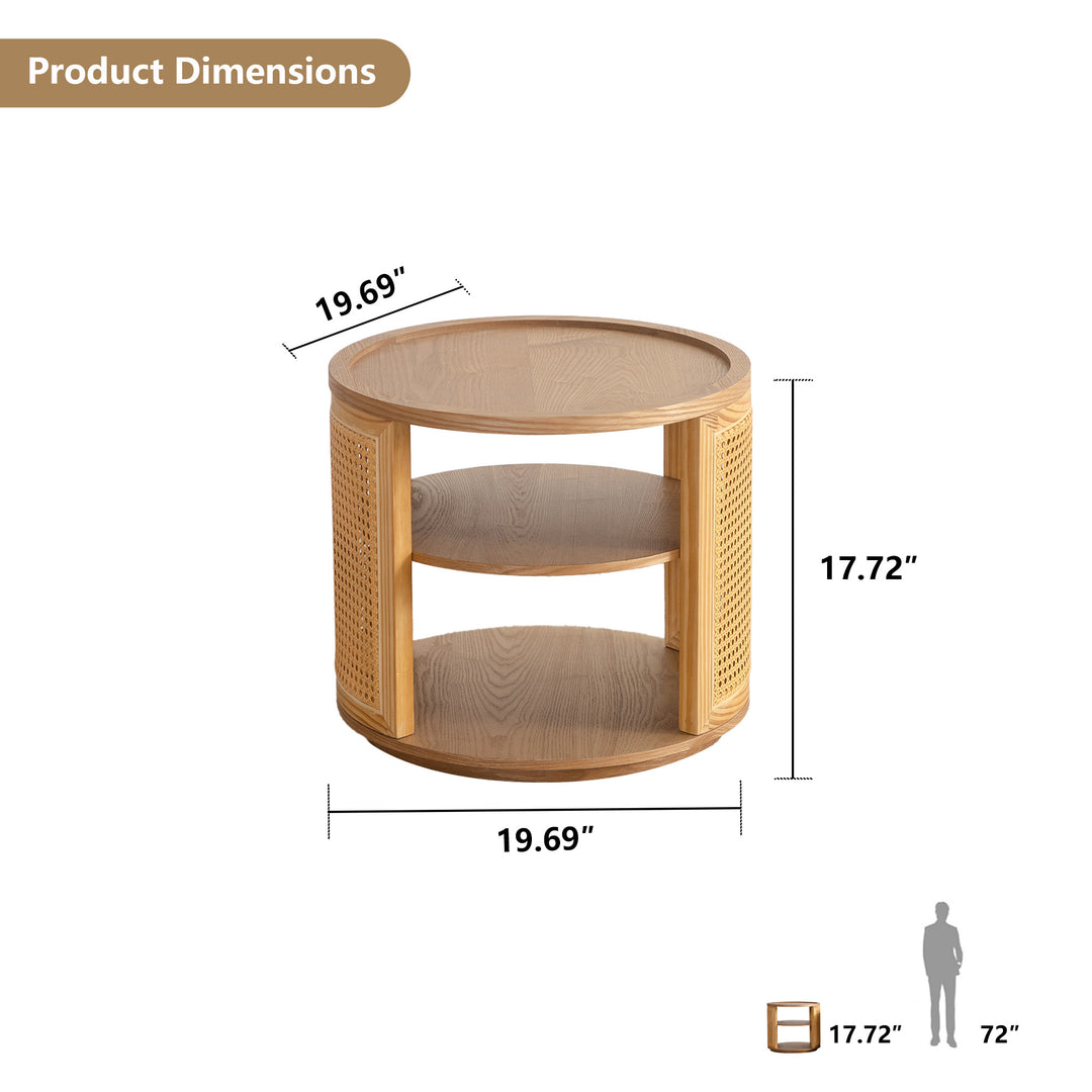 Rattan Woden 2-tier Solid Wood Round Coffee Table For Living Room&bedroom #25044