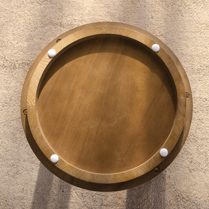 Rattan Woden 2-tier Solid Wood Round Coffee Table For Living Room&bedroom #25044