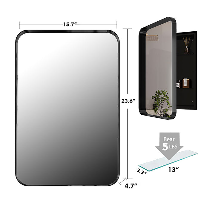 Recessed Black Metal Medicine Cabinet With Mirror, Adjustable Shelves, And Storage | Modern Black Bathroom Wall Mirror #MCM-001