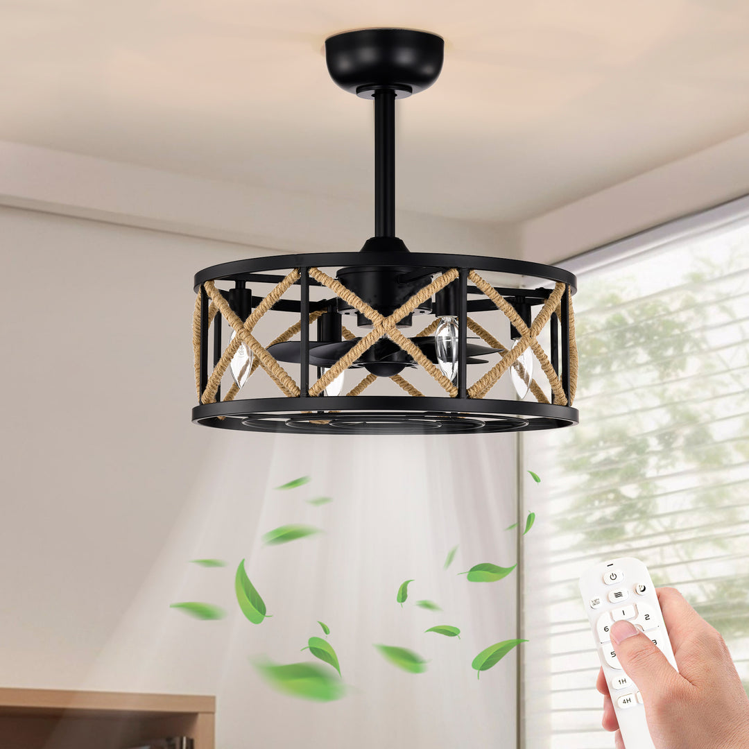 Maxax 19" Boho Caged Low Profile Ceiling Fan with Light and Remote, Stepless Color Temperature & 6 Speeds, Farmhouse Flush Mount Fan for Bedroom, Kitchen, Living Room, Kids Room #26001