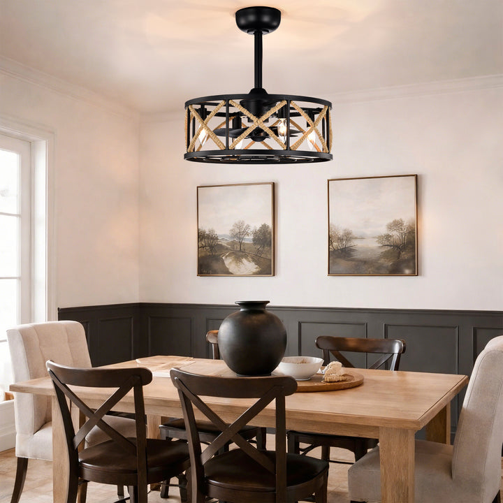 Maxax 19" Boho Caged Low Profile Ceiling Fan with Light and Remote, Stepless Color Temperature & 6 Speeds, Farmhouse Flush Mount Fan for Bedroom, Kitchen, Living Room, Kids Room #26001