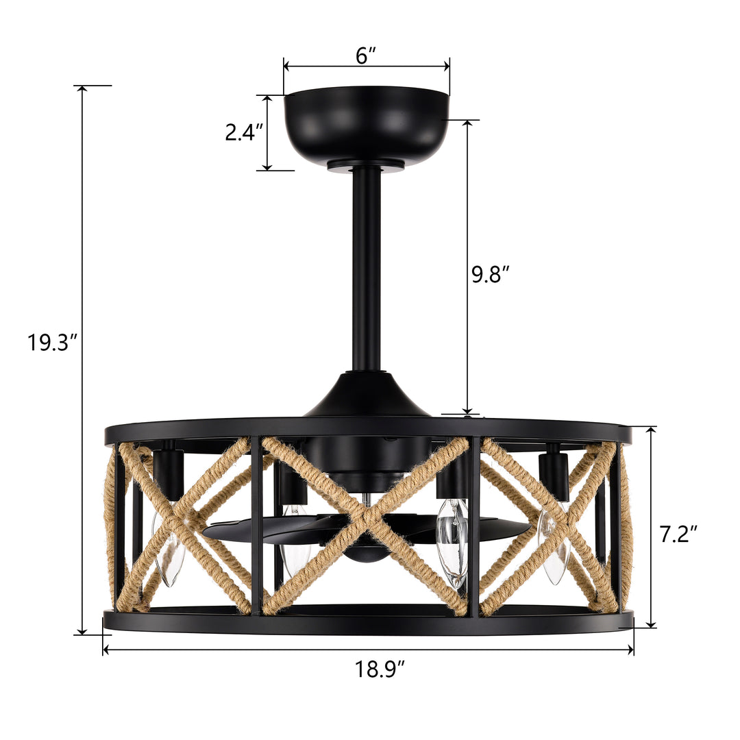 Maxax 19" Boho Caged Low Profile Ceiling Fan with Light and Remote, Stepless Color Temperature & 6 Speeds, Farmhouse Flush Mount Fan for Bedroom, Kitchen, Living Room, Kids Room #26001