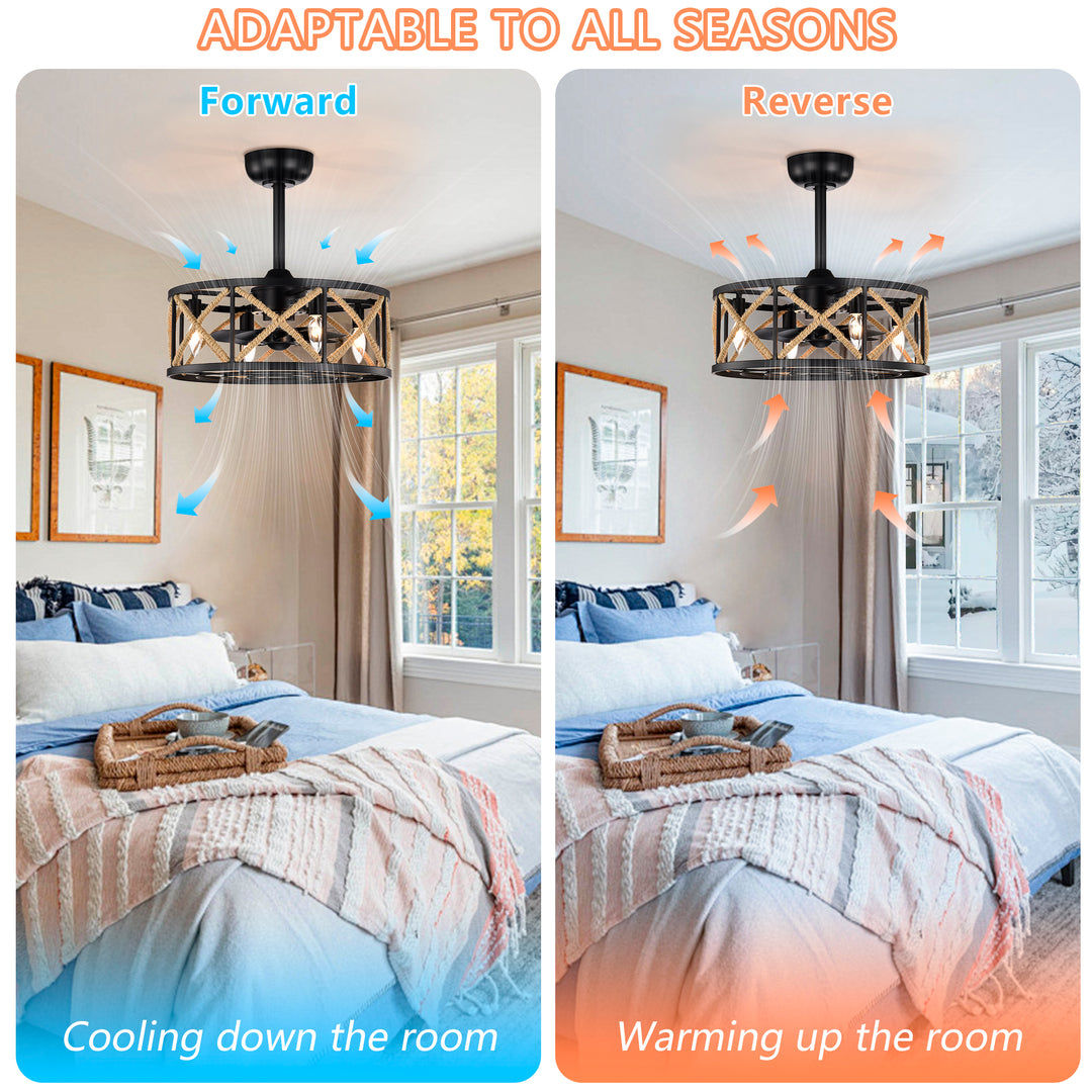 Maxax 19" Boho Caged Low Profile Ceiling Fan with Light and Remote, Stepless Color Temperature & 6 Speeds, Farmhouse Flush Mount Fan for Bedroom, Kitchen, Living Room, Kids Room #26001