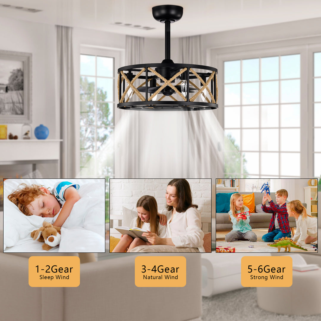 Maxax 19" Boho Caged Low Profile Ceiling Fan with Light and Remote, Stepless Color Temperature & 6 Speeds, Farmhouse Flush Mount Fan for Bedroom, Kitchen, Living Room, Kids Room #26001
