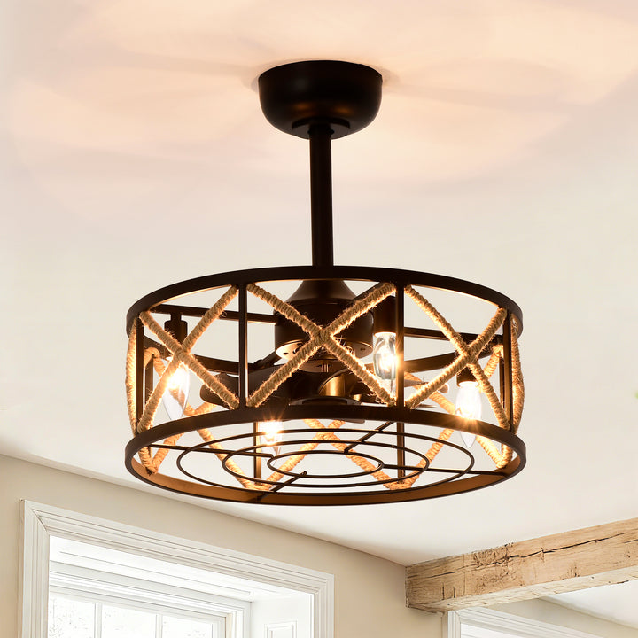 Maxax 19" Boho Caged Low Profile Ceiling Fan with Light and Remote, Stepless Color Temperature & 6 Speeds, Farmhouse Flush Mount Fan for Bedroom, Kitchen, Living Room, Kids Room #26001