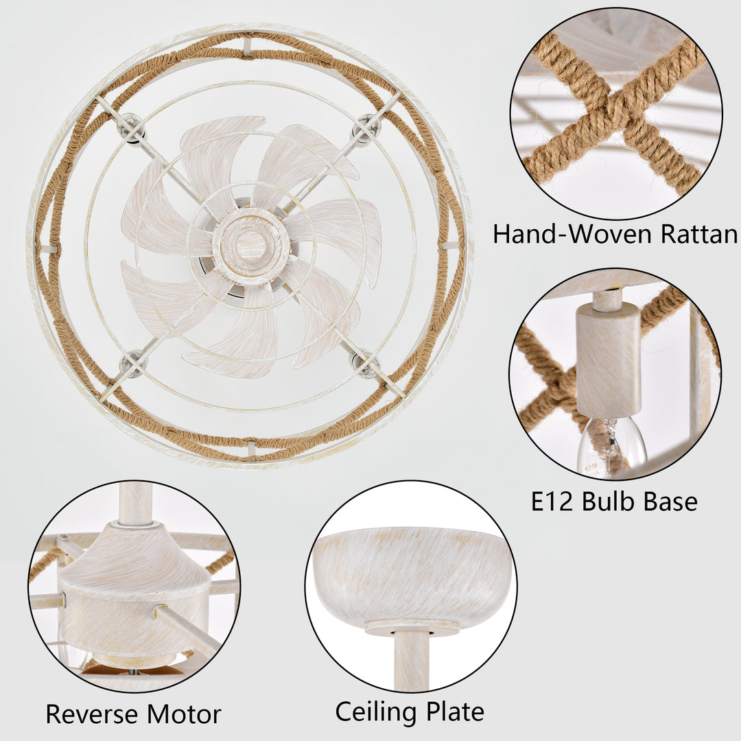 Maxax 19" Boho Caged Low Profile Ceiling Fan with Light and Remote, Stepless Color Temperature & 6 Speeds, Farmhouse Flush Mount Fan for Bedroom, Kitchen, Living Room, Kids Room #26001