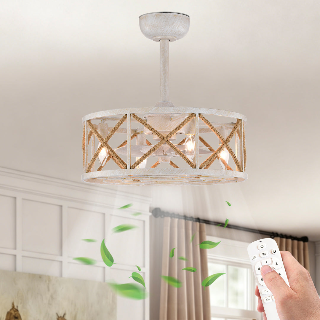 Maxax 19" Boho Caged Low Profile Ceiling Fan with Light and Remote, Stepless Color Temperature & 6 Speeds, Farmhouse Flush Mount Fan for Bedroom, Kitchen, Living Room, Kids Room #26001