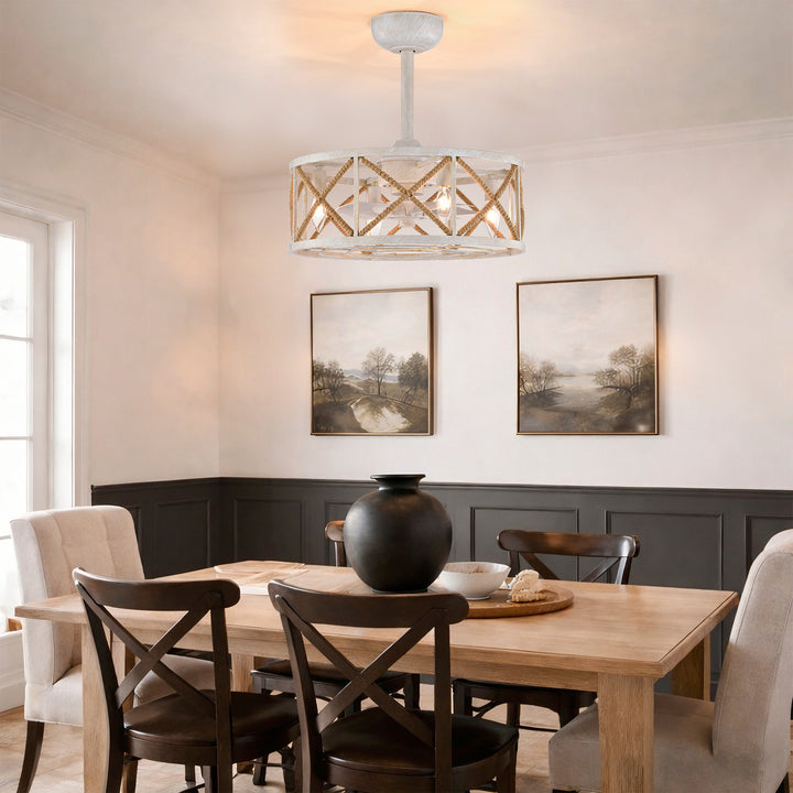 Maxax 19" Boho Caged Low Profile Ceiling Fan with Light and Remote, Stepless Color Temperature & 6 Speeds, Farmhouse Flush Mount Fan for Bedroom, Kitchen, Living Room, Kids Room #26001