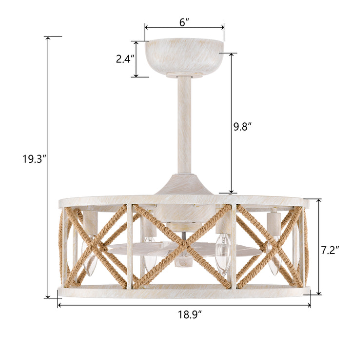 Maxax 19" Boho Caged Low Profile Ceiling Fan with Light and Remote, Stepless Color Temperature & 6 Speeds, Farmhouse Flush Mount Fan for Bedroom, Kitchen, Living Room, Kids Room #26001