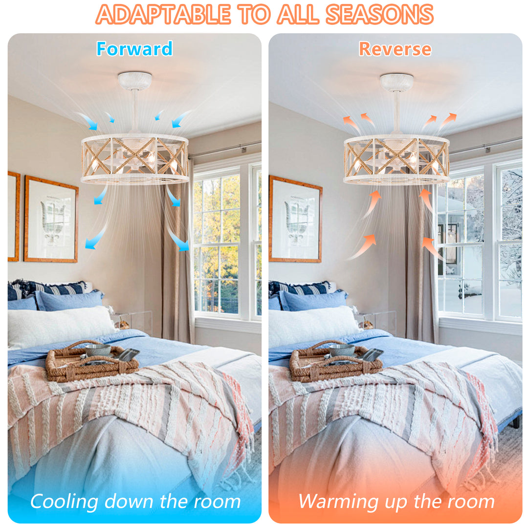 Maxax 19" Boho Caged Low Profile Ceiling Fan with Light and Remote, Stepless Color Temperature & 6 Speeds, Farmhouse Flush Mount Fan for Bedroom, Kitchen, Living Room, Kids Room #26001