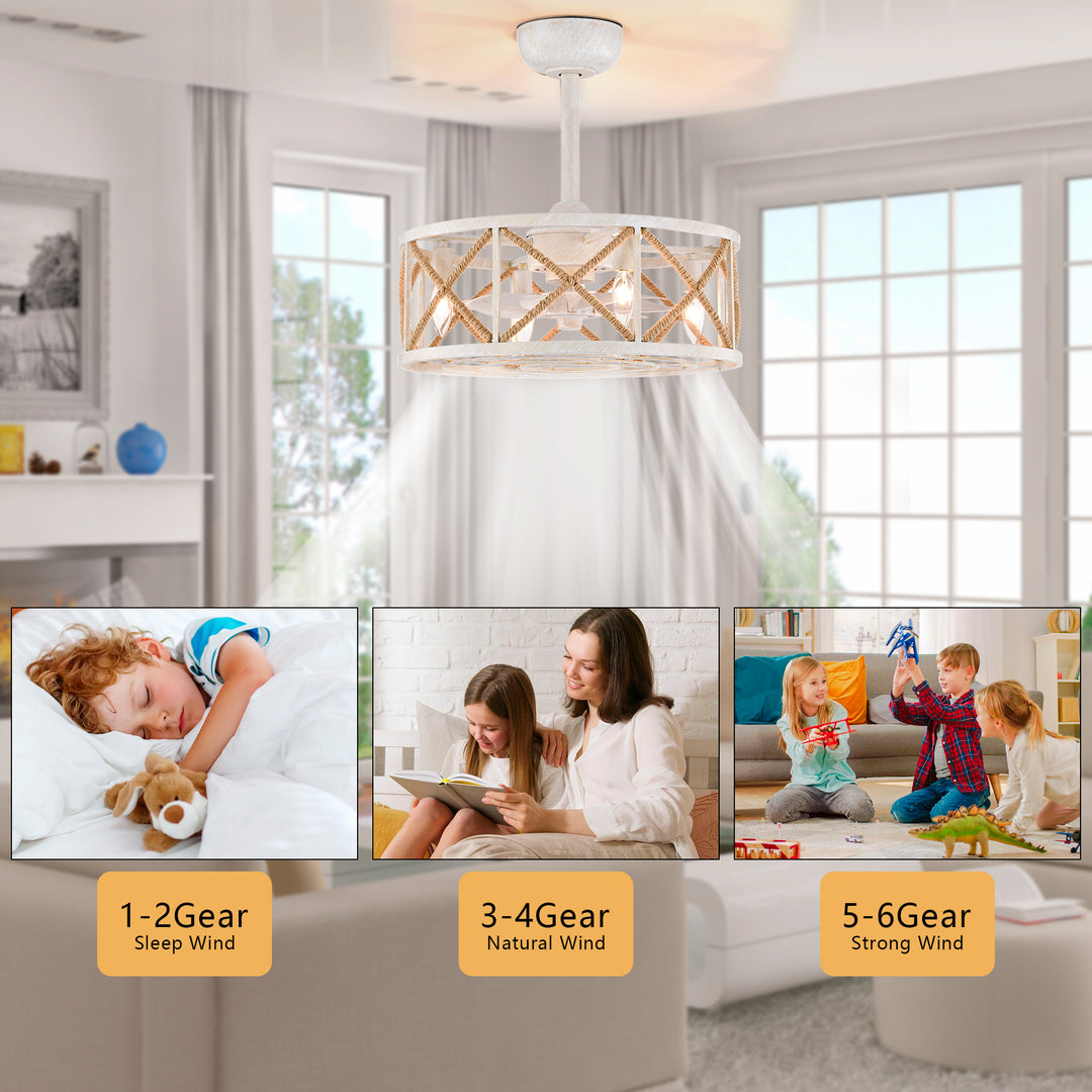 Maxax 19" Boho Caged Low Profile Ceiling Fan with Light and Remote, Stepless Color Temperature & 6 Speeds, Farmhouse Flush Mount Fan for Bedroom, Kitchen, Living Room, Kids Room #26001