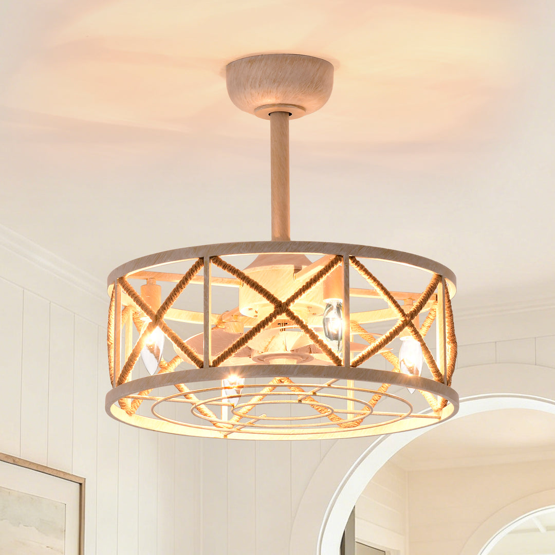 Maxax 19" Boho Caged Low Profile Ceiling Fan with Light and Remote, Stepless Color Temperature & 6 Speeds, Farmhouse Flush Mount Fan for Bedroom, Kitchen, Living Room, Kids Room #26001