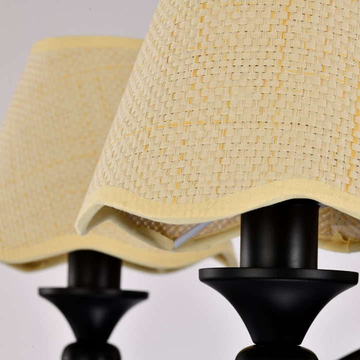 Lustre 28" 5-Light Modern Remote Control Paint Sand Black With Beige Fabric Shade Adjustable Length Fandelier Ceiling Fan With Lighting Kits For Living Room/Bedroom #26014