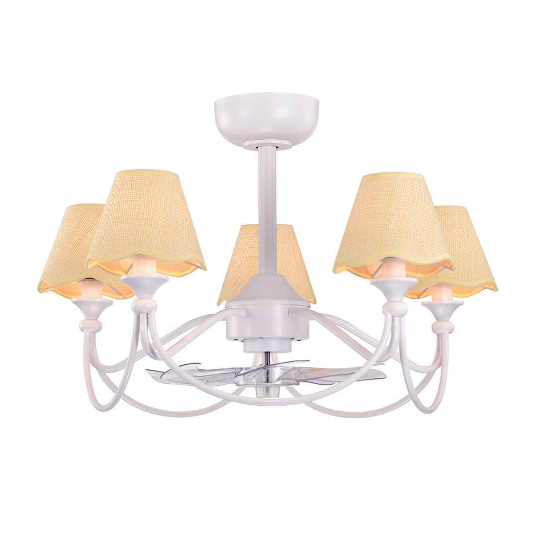 Lustre 28" 5-Light Modern Remote Control Paint Sand Black With Beige Fabric Shade Adjustable Length Fandelier Ceiling Fan With Lighting Kits For Living Room/Bedroom #26014