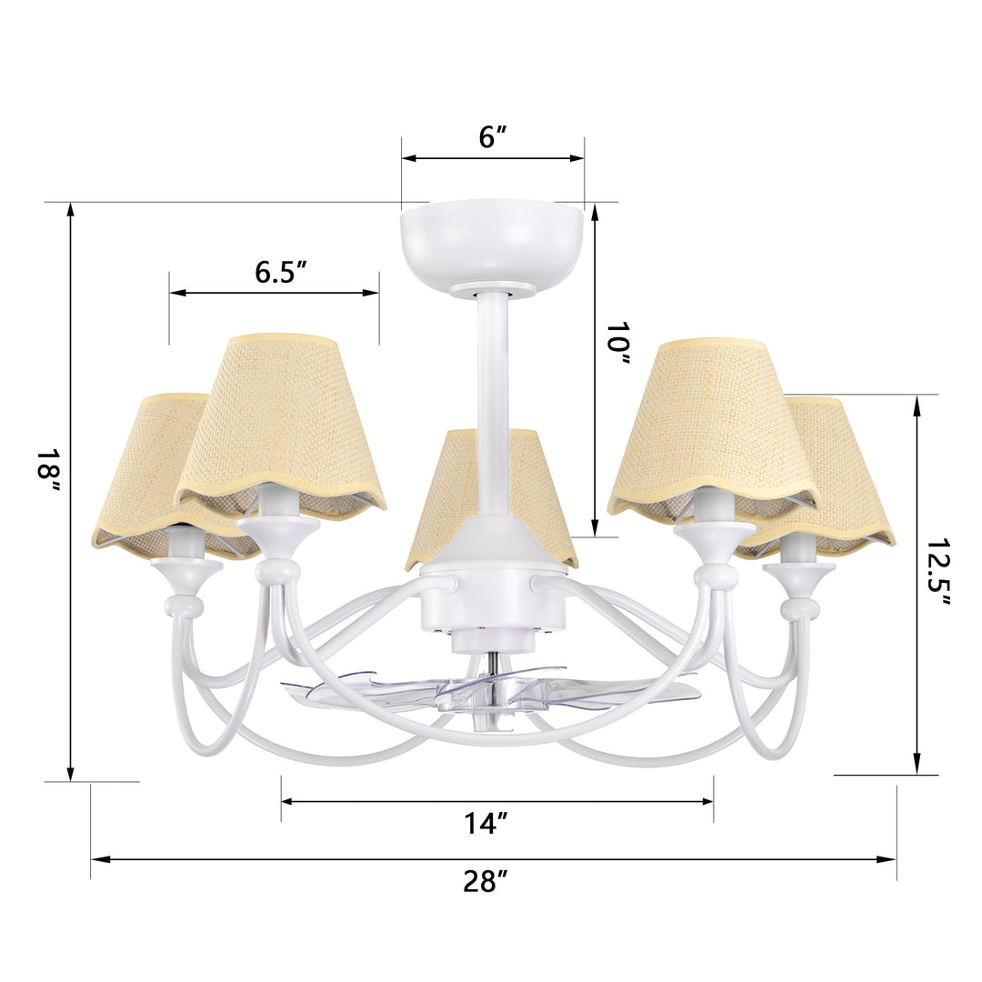 Lustre 28" 5-Light Modern Remote Control Paint Sand Black With Beige Fabric Shade Adjustable Length Fandelier Ceiling Fan With Lighting Kits For Living Room/Bedroom #26014