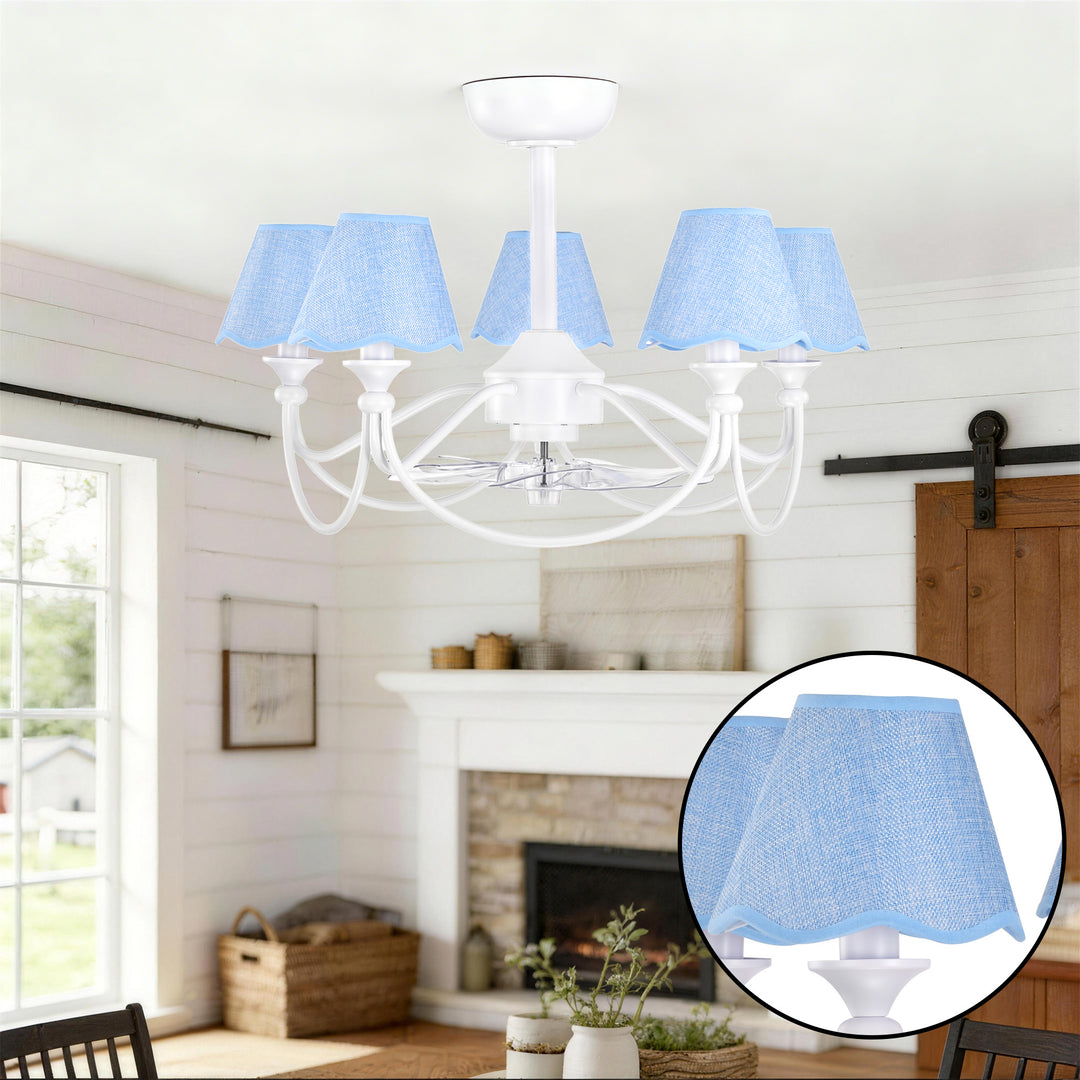 Lustre 28" 5-Light Modern Remote Control Paint Sand Black With Beige Fabric Shade Adjustable Length Fandelier Ceiling Fan With Lighting Kits For Living Room/Bedroom #26014