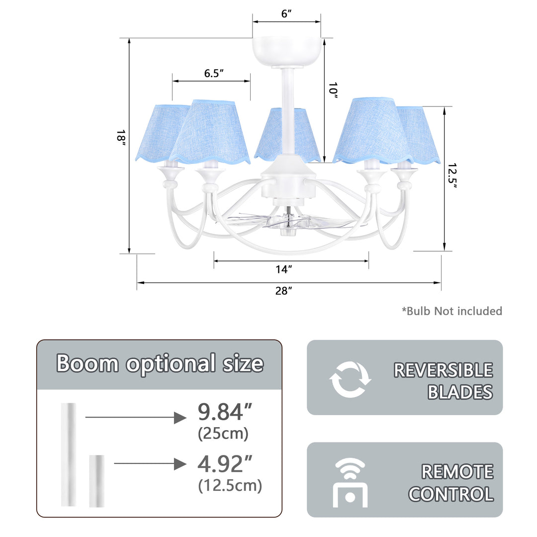 Lustre 28" 5-Light Modern Remote Control Paint Sand Black With Beige Fabric Shade Adjustable Length Fandelier Ceiling Fan With Lighting Kits For Living Room/Bedroom #26014