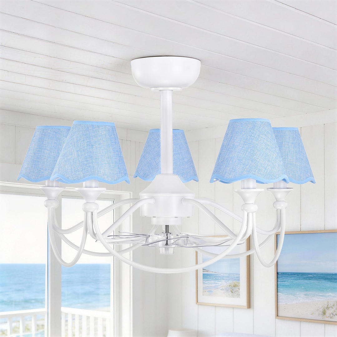 Lustre 28" 5-Light Modern Remote Control Paint Sand Black With Beige Fabric Shade Adjustable Length Fandelier Ceiling Fan With Lighting Kits For Living Room/Bedroom #26014