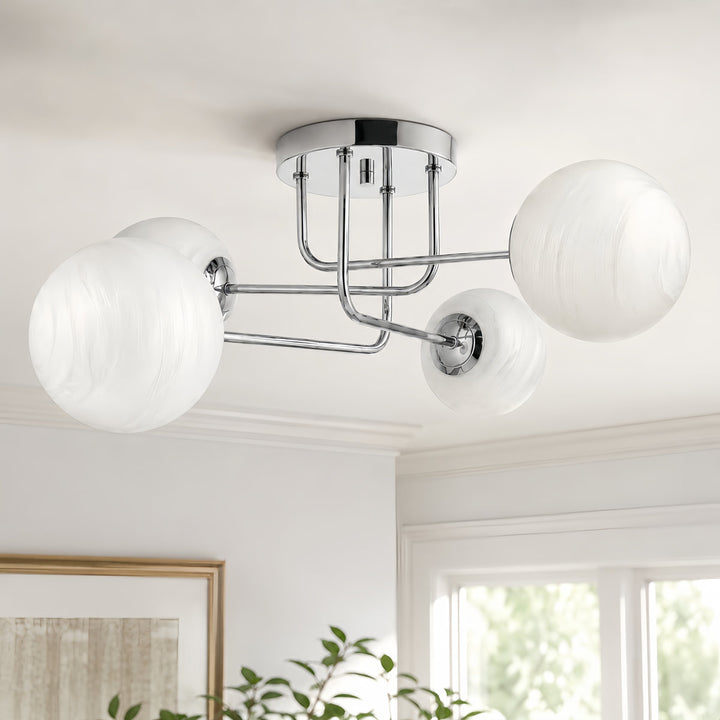 25.5''-4 Lights Linear / Sputnik Modern Matte Black Cloud Glass Semi Flush Mount Lighting for Living Room/Bedroom #29044
