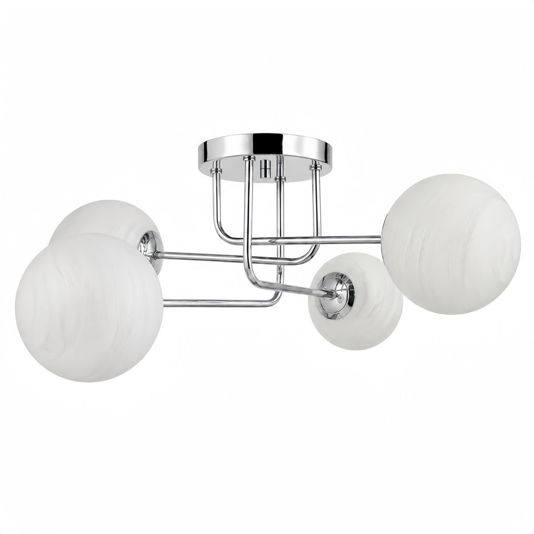 25.5''-4 Lights Linear / Sputnik Modern Matte Black Cloud Glass Semi Flush Mount Lighting for Living Room/Bedroom #29044