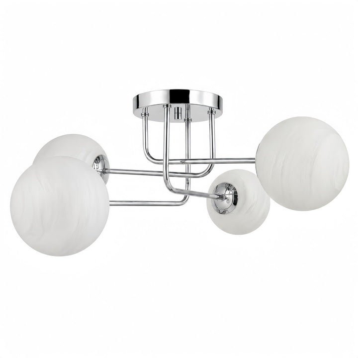 25.5''-4 Lights Linear / Sputnik Modern Matte Black Cloud Glass Semi Flush Mount Lighting for Living Room/Bedroom #29044