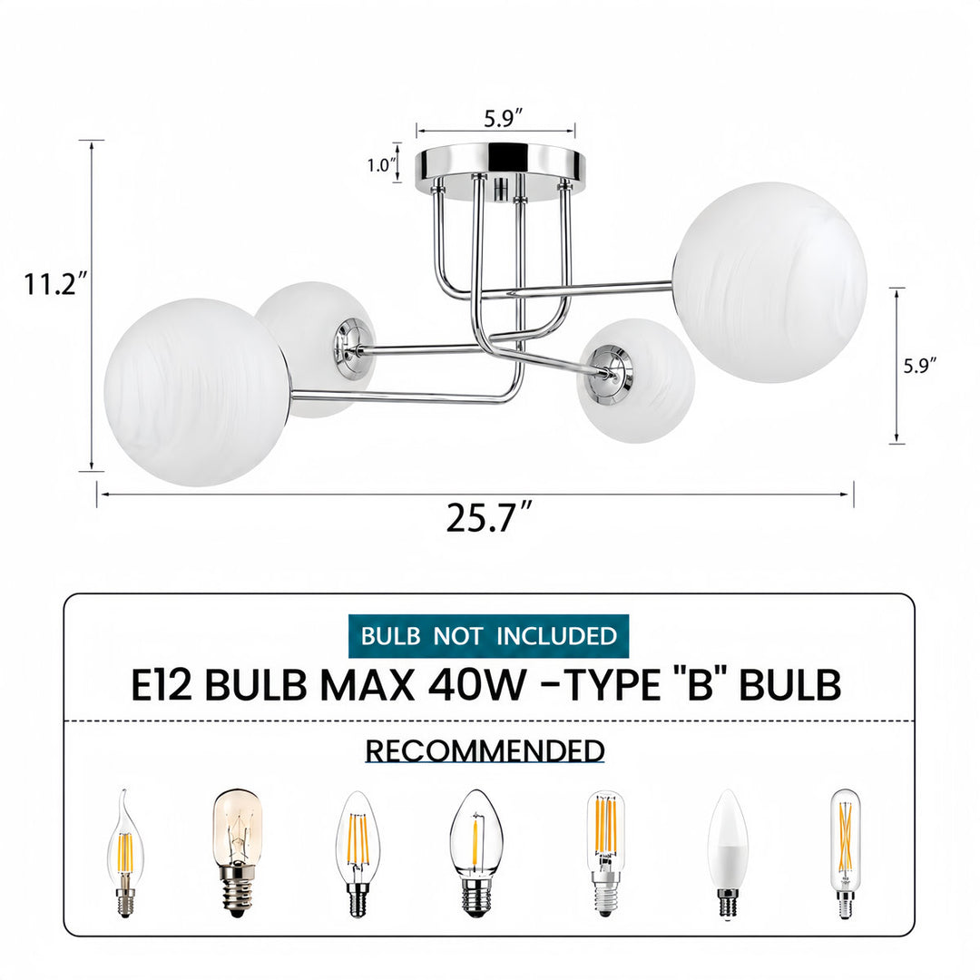 25.5''-4 Lights Linear / Sputnik Modern Matte Black Cloud Glass Semi Flush Mount Lighting for Living Room/Bedroom #29044