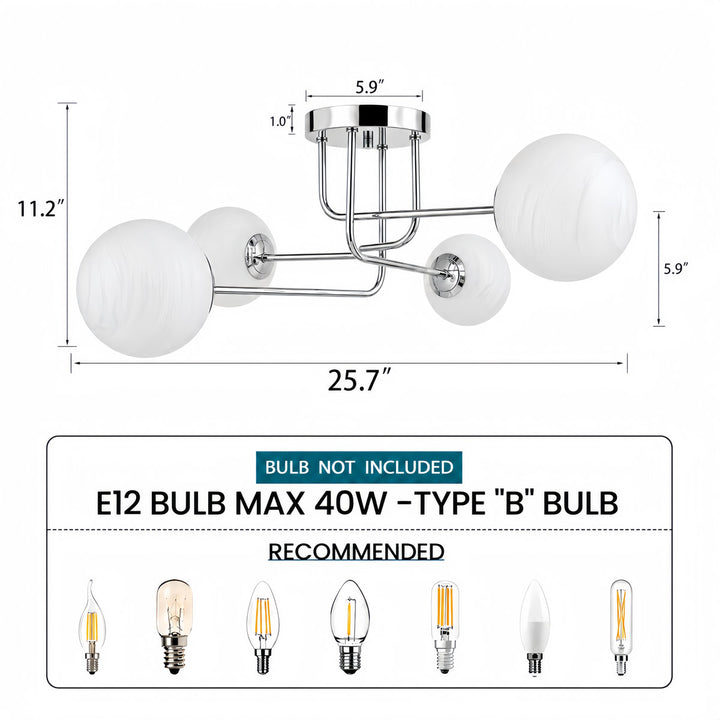 25.5''-4 Lights Linear / Sputnik Modern Matte Black Cloud Glass Semi Flush Mount Lighting for Living Room/Bedroom #29044