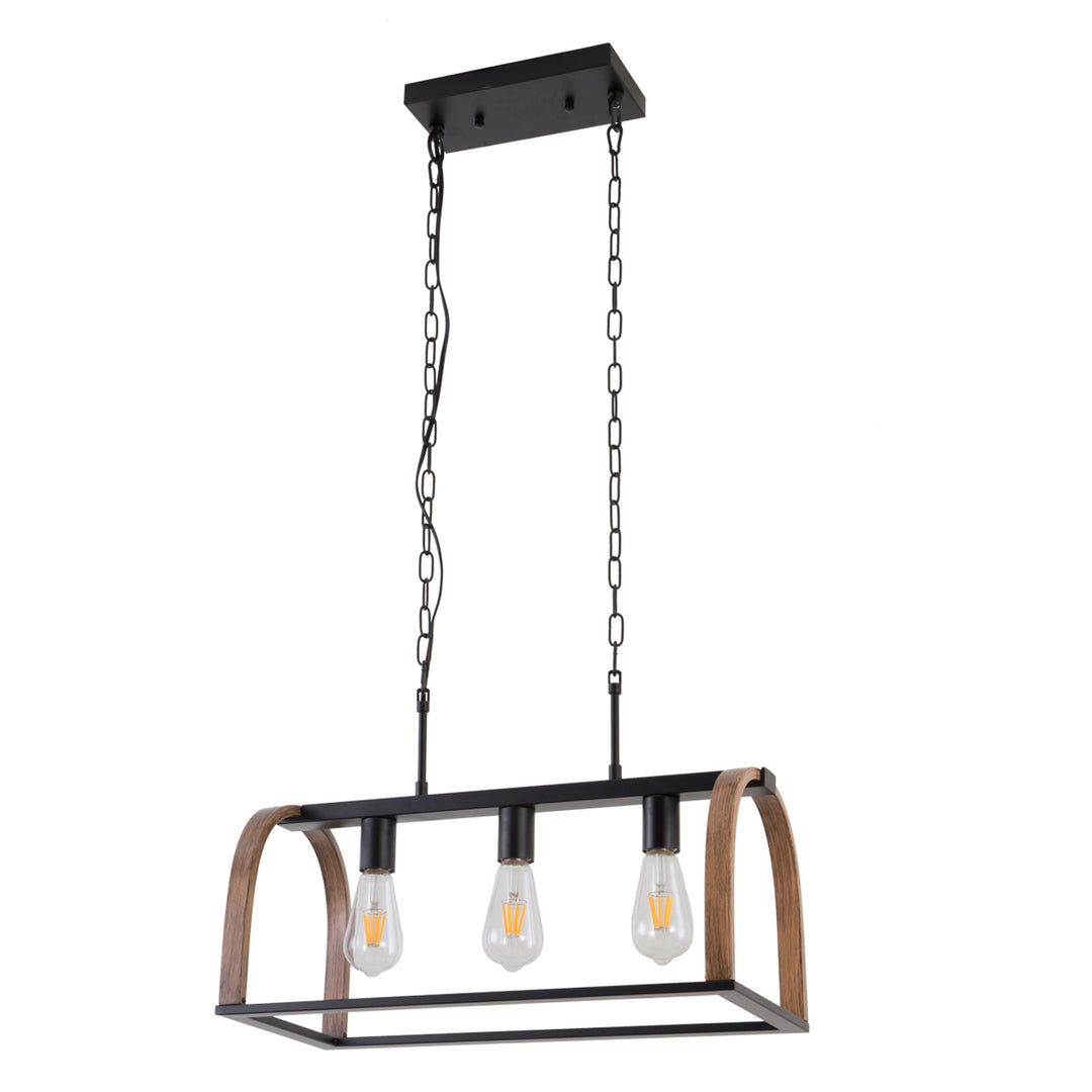 Maxax 3 - Light Kitchen Island Rectangle Pendant with Wrought Iron Accents #19187-3WG