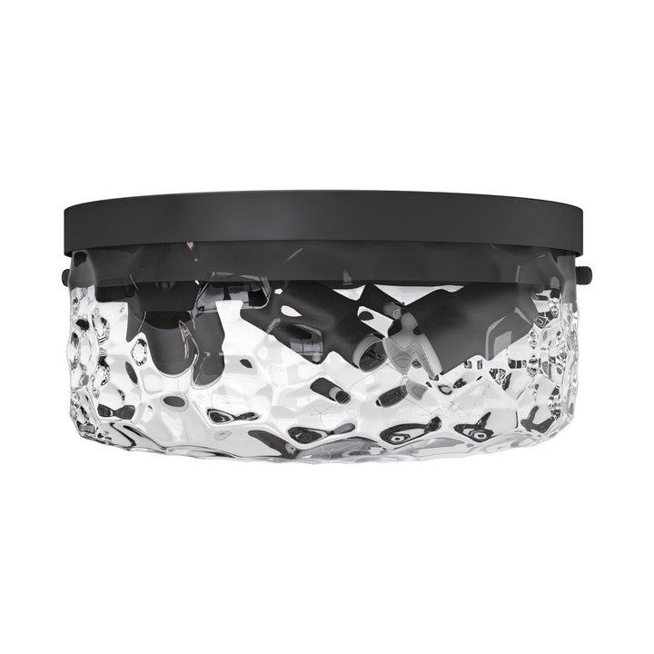 12''-3 Lights Metal And Glass Drum Dimmable Flush Mount Lighting For Bedroom #27007-3BK-P