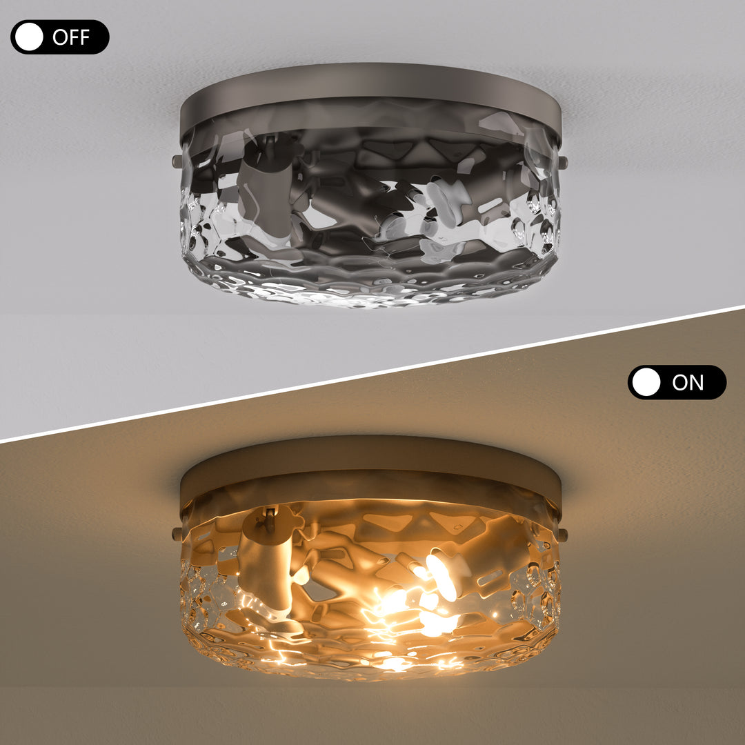 12''-3 Lights Metal And Glass Drum Dimmable Flush Mount Lighting For Bedroom #27007