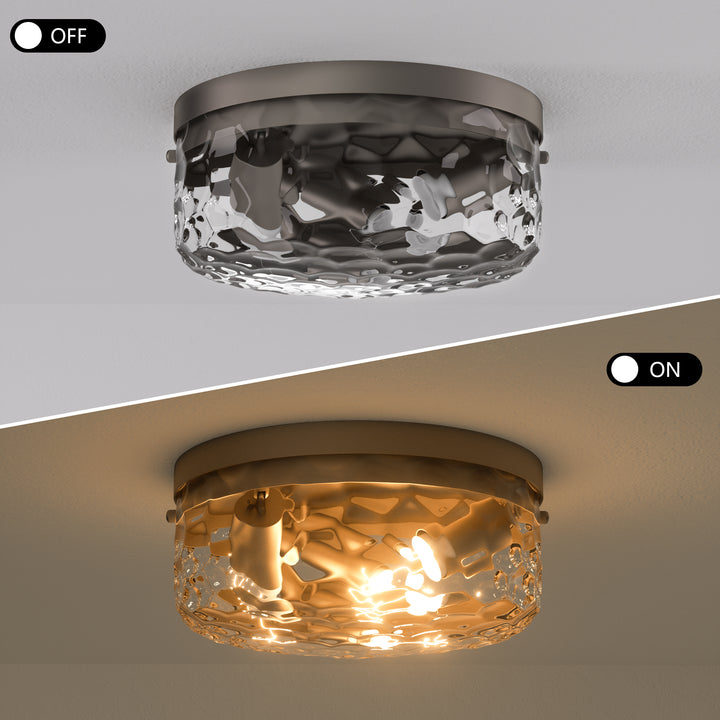 12''-3 Lights Metal And Glass Drum Dimmable Flush Mount Lighting For Bedroom #27007-3BK-P