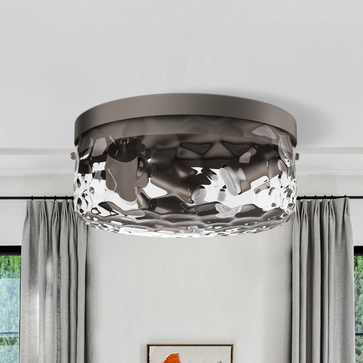 12''-3 Lights Metal And Glass Drum Dimmable Flush Mount Lighting For Bedroom #27007