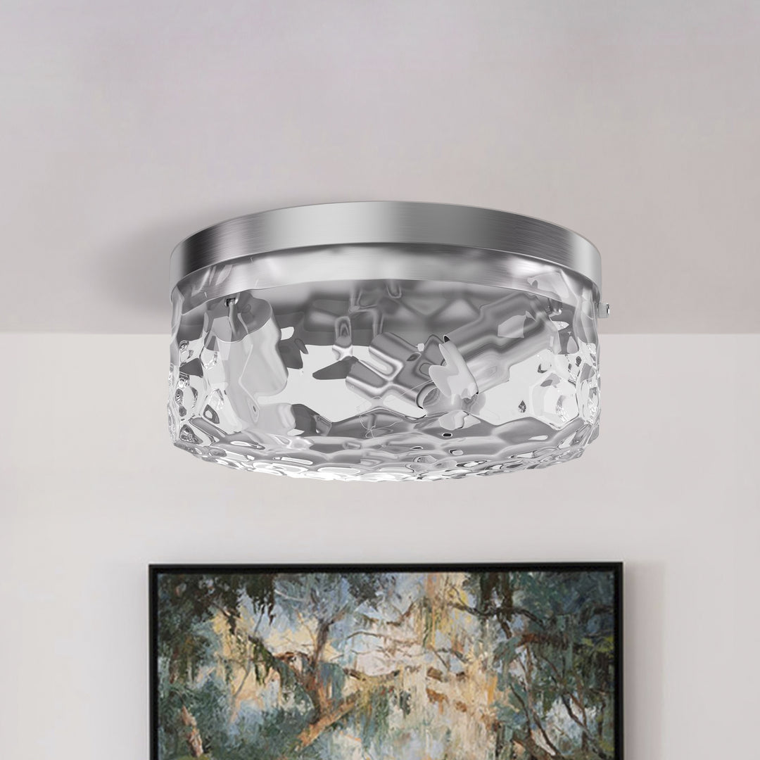 12''-3 Lights Metal And Glass Drum Dimmable Flush Mount Lighting For Bedroom #27007