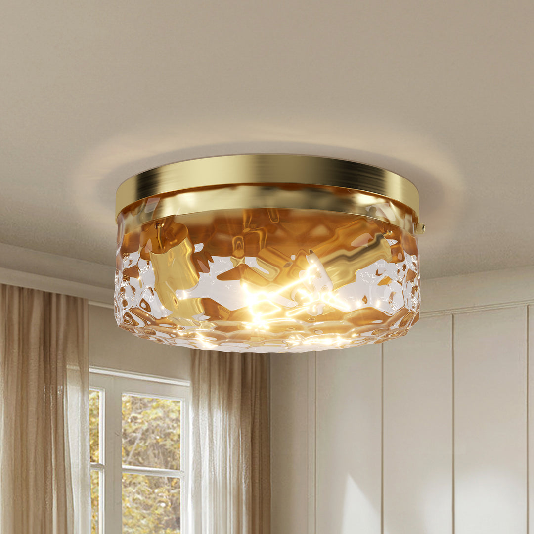 12''-3 Lights Metal And Glass Drum Dimmable Flush Mount Lighting For Bedroom #27007-3BK-P