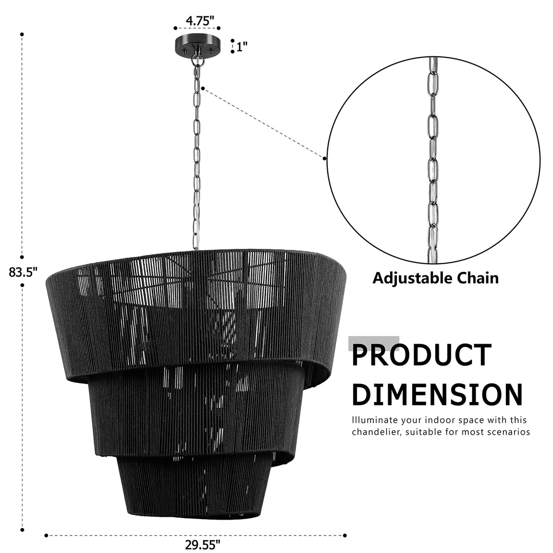 Shine 8 - Light 30"W Polished Brass Modern 3 Tiered Drum Chandelier With Rattan Shade For Dining Room Or Living Room #27009