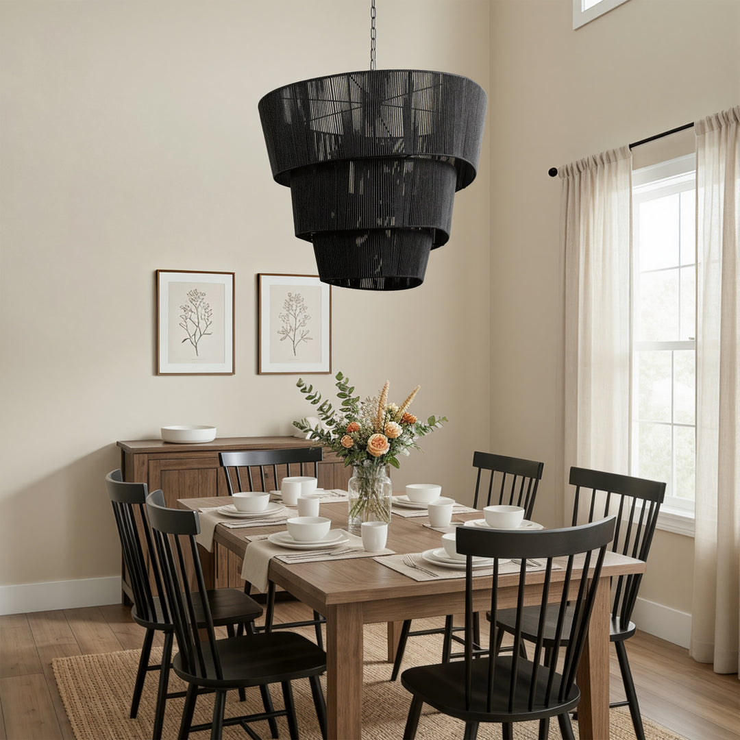 Shine 8 - Light 30"W Polished Brass Modern 3 Tiered Drum Chandelier With Rattan Shade For Dining Room Or Living Room #27009
