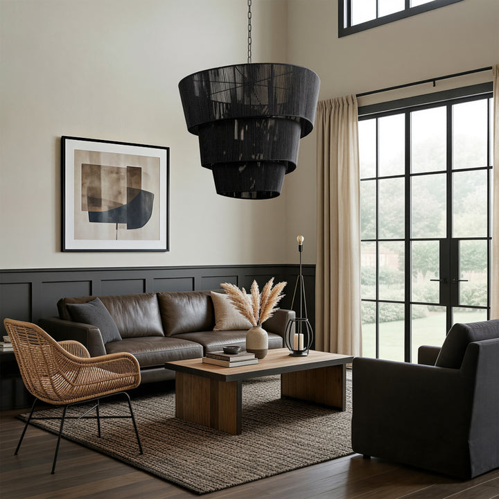 Shine 8 - Light 30"W Polished Brass Modern 3 Tiered Drum Chandelier With Rattan Shade For Dining Room Or Living Room #27009