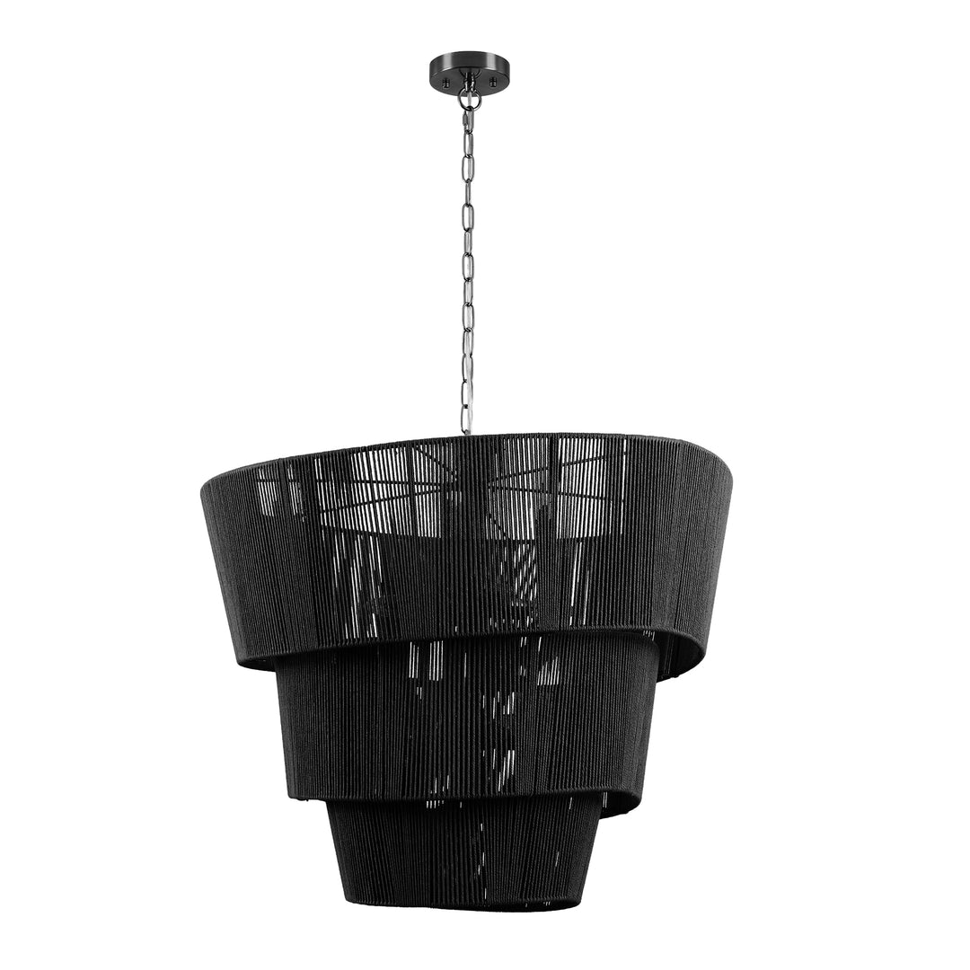 Shine 8 - Light 30"W Polished Brass Modern 3 Tiered Drum Chandelier With Rattan Shade For Dining Room Or Living Room #27009