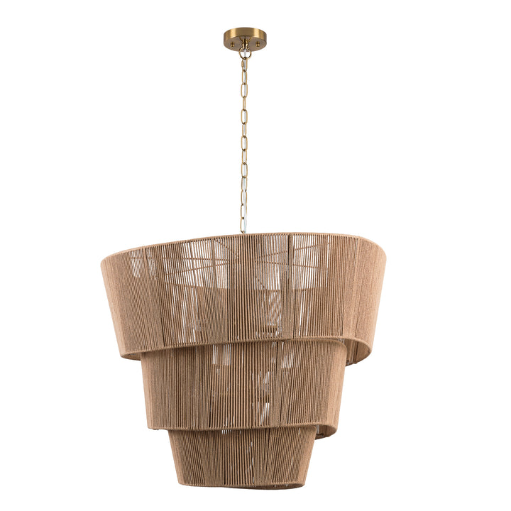 Shine 8 - Light 30"W Polished Brass Modern 3 Tiered Drum Chandelier With Rattan Shade For Dining Room Or Living Room #27009