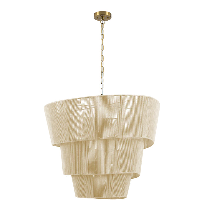 Shine 8 - Light 30"W Polished Brass Modern 3 Tiered Drum Chandelier With Rattan Shade For Dining Room Or Living Room #27009