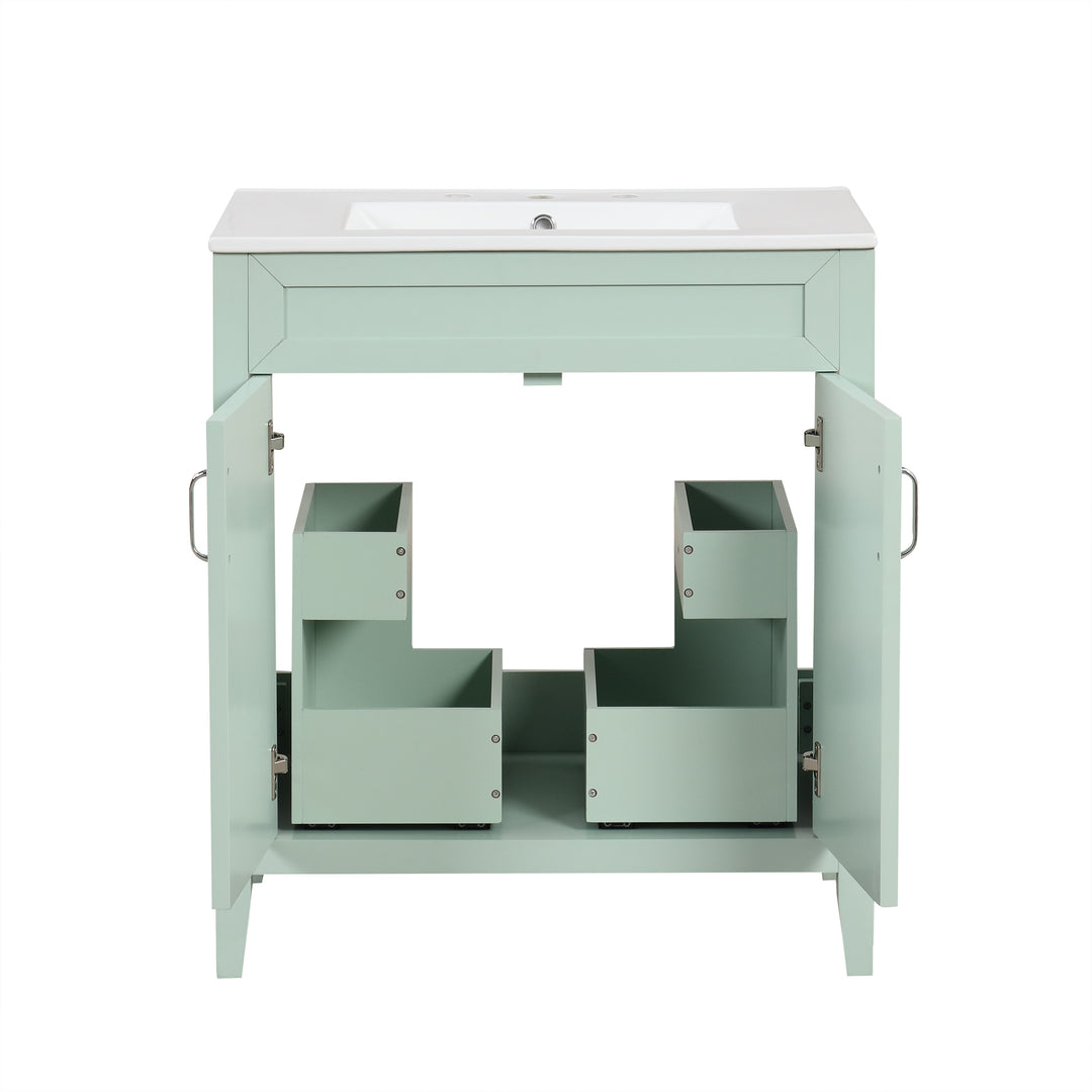 30'' Single Bathroom Vanity Cabinet With Ceramic Top #BV-008