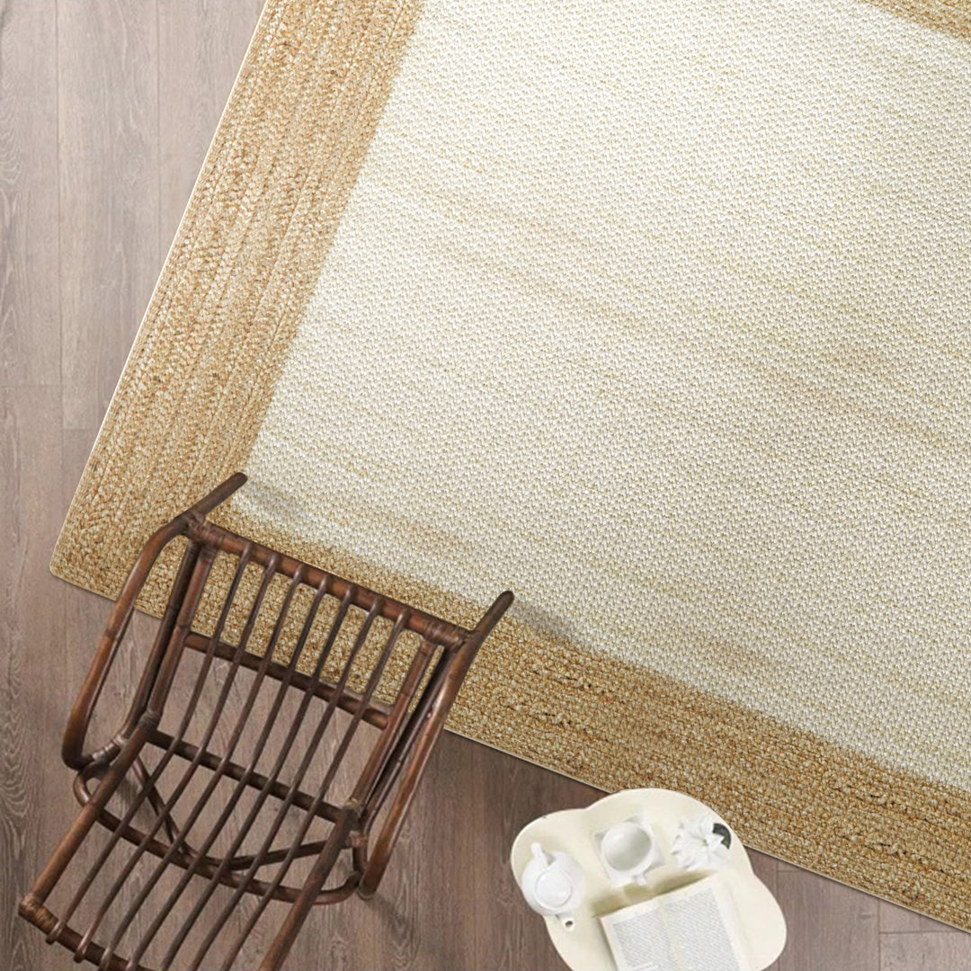 Jute Hand Braided Zigzag Stitch Natural Fibers Farmhouse Style Area Rug For Dining Room Living Room Kitchen, Off White/Natural #DT23-201