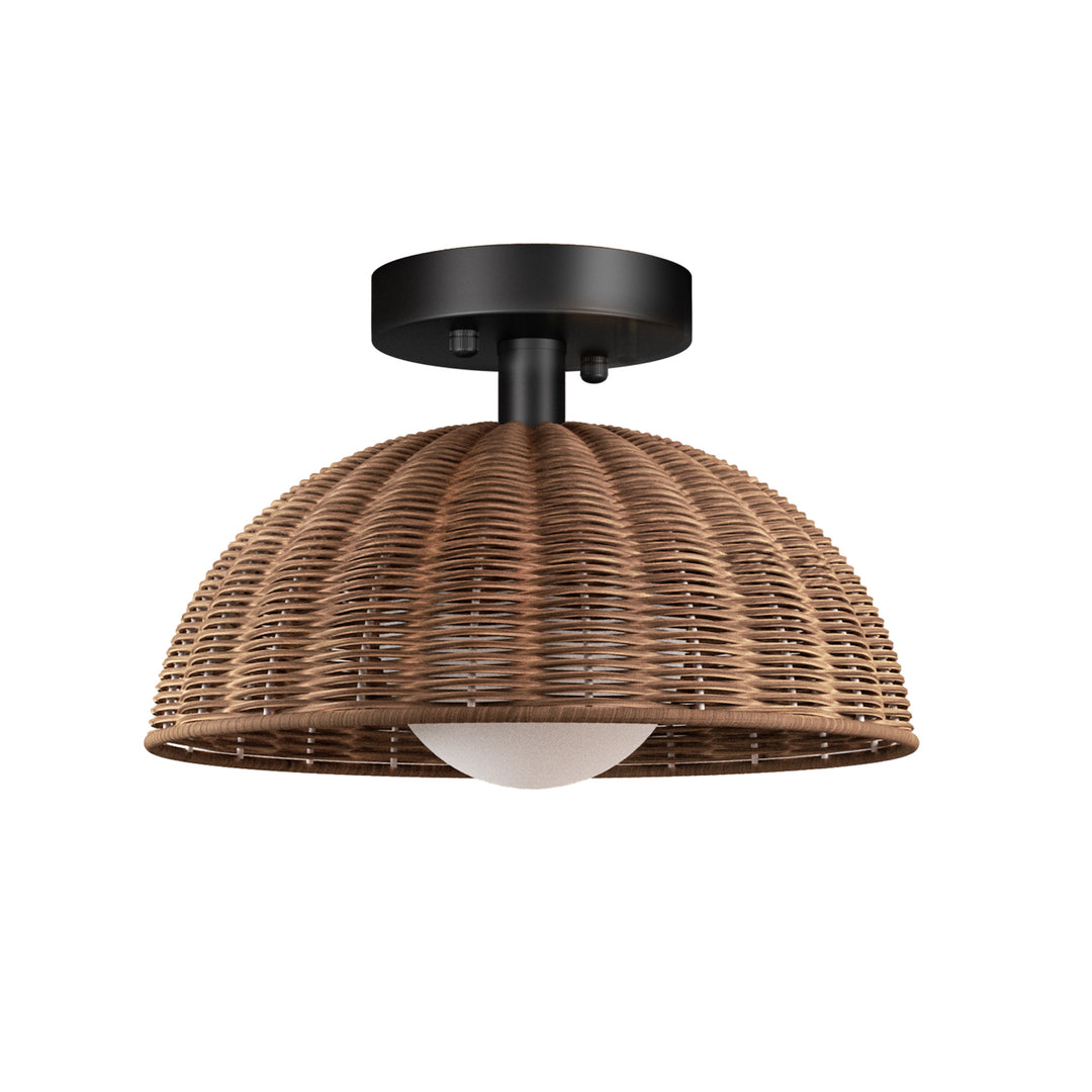 12'' 1-Light Farmhouse Rattan Plait Dome Semi Flush Mount Lighting For Living Room/Bedroom #28022